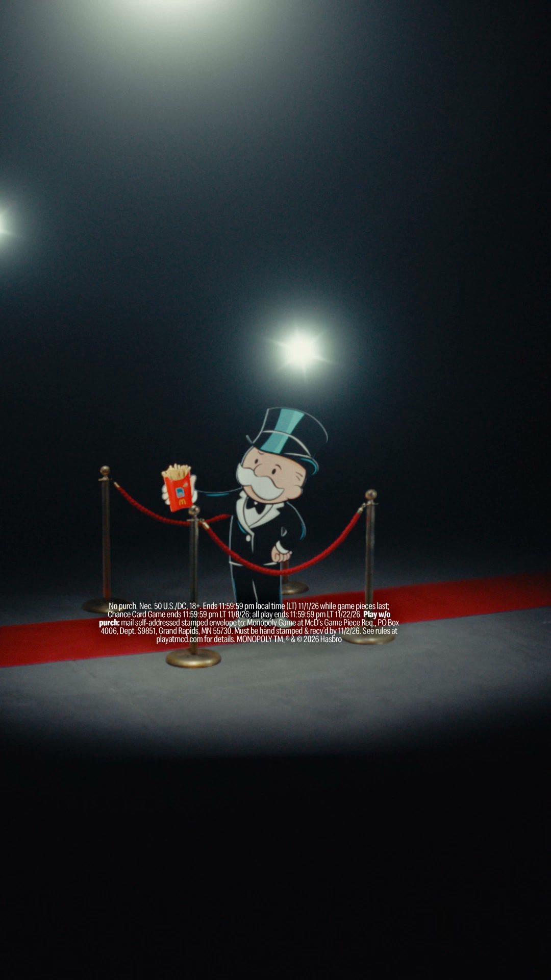 McDonald's ad: Lights, camera, game on. Get your bag! –Mr. Monopoly