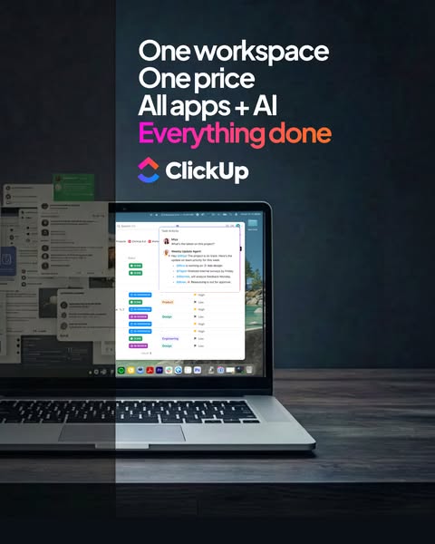 ClickUp ad: One Workspace. Faster Results.