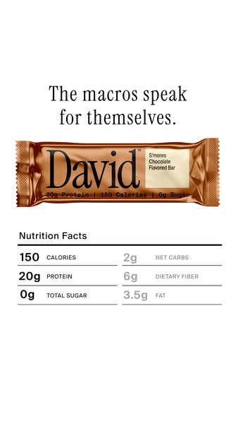 David Protein ad: 20g Protein. 150 Calories. 0g Sugar.
