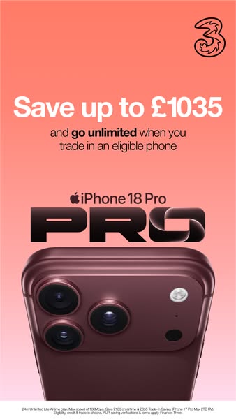 Three UK ad: Get the new iPhone 18 Pro on Three.