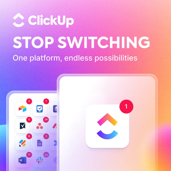 ClickUp ad: One Work App to Rule Them All