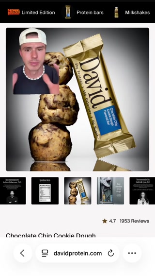 David Protein ad: 28g Protein. 150 Calories. 0g Sugar.