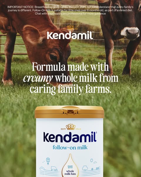 Kendamil ad: Creamy Whole Milk from Caring Family Farms